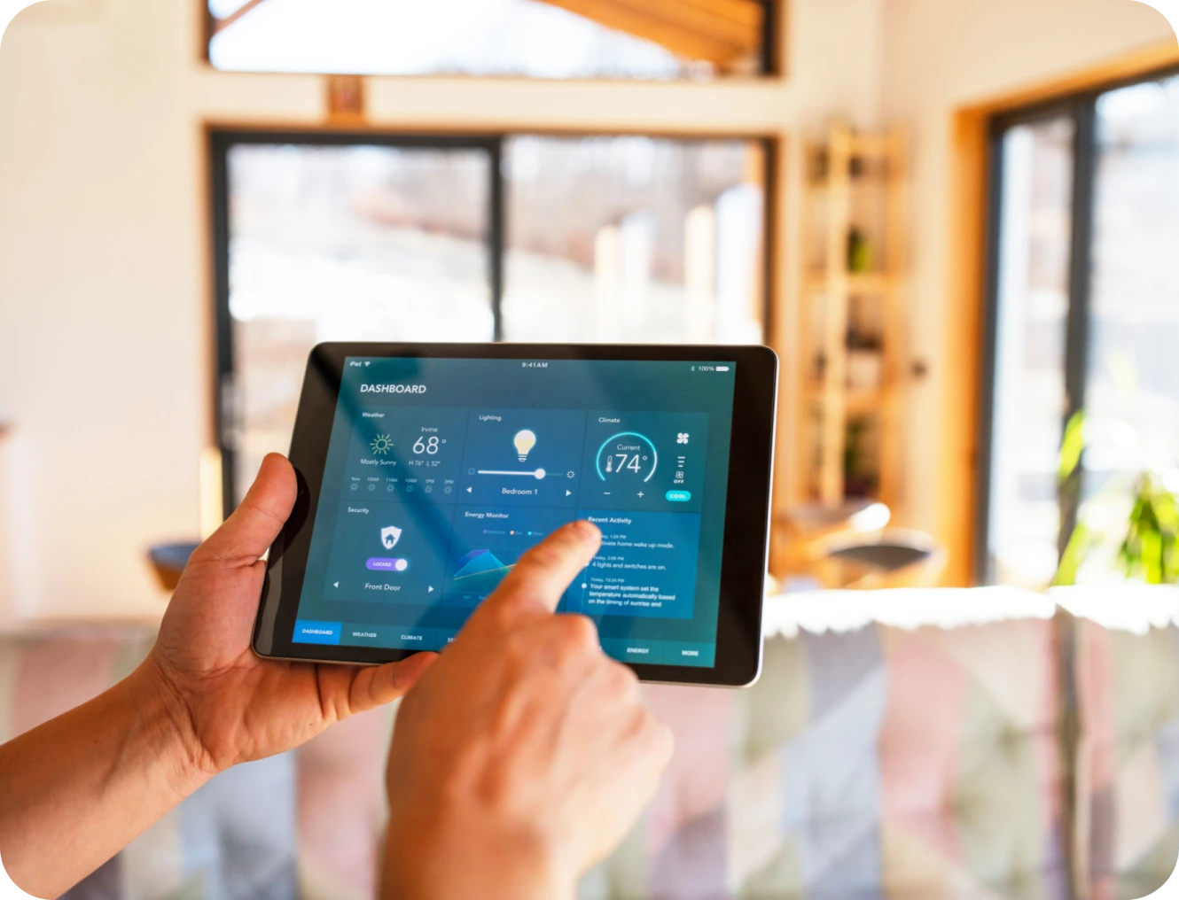 Smart home controls on tablet screen