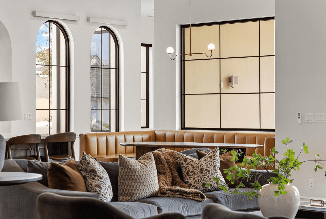 Modern living room with large windows